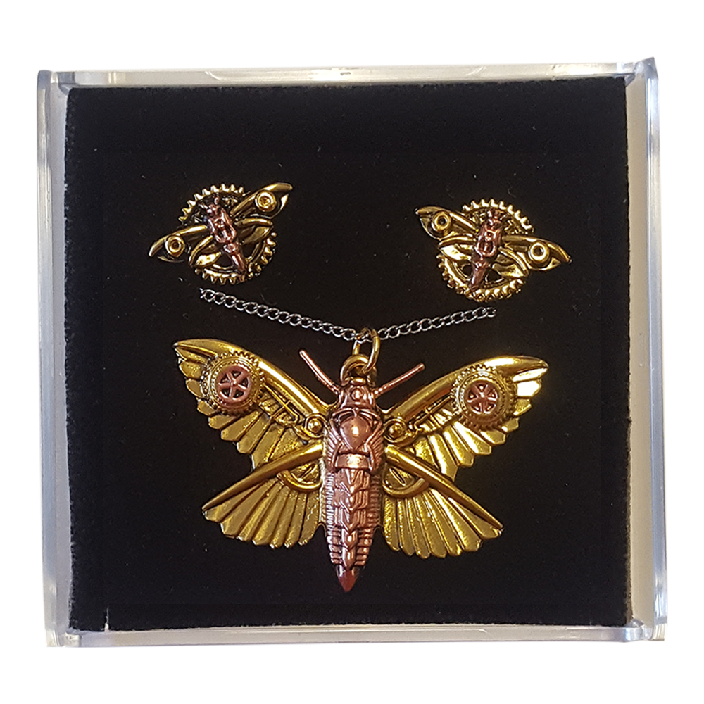 Magradore's Moth (ENS2) Steampunk Pendant Necklace and Earrings Gift Set