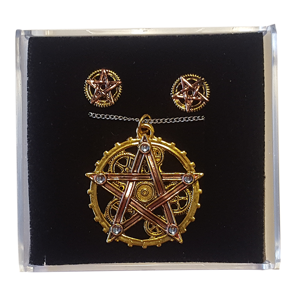 Penta Merida (ENS3) Steampunk Pendant Necklace and Earrings Gift Set