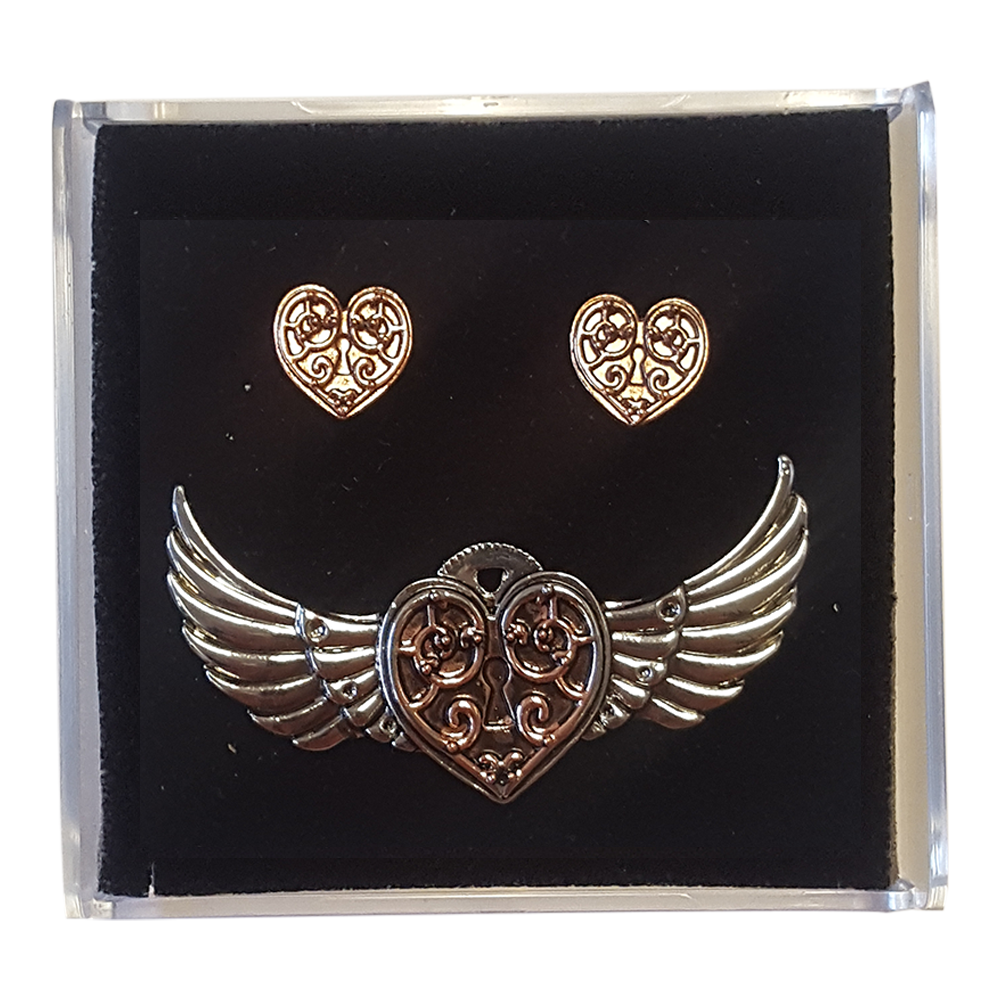 Valkyrie Heart (ENS5) Steampunk Brooch and Earrings Gift Set