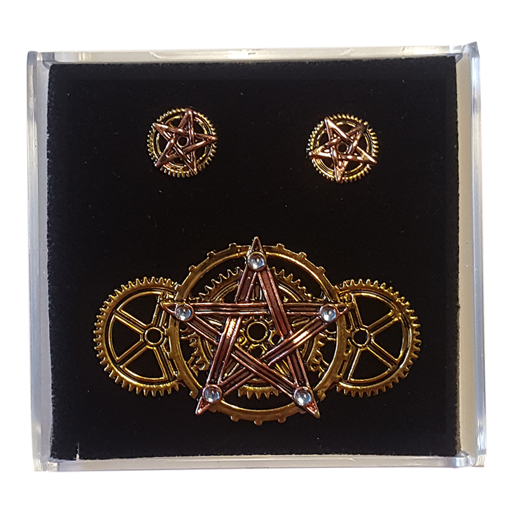 Penta Merida (ENS7) Steampunk Brooch and Earrings Gift Set