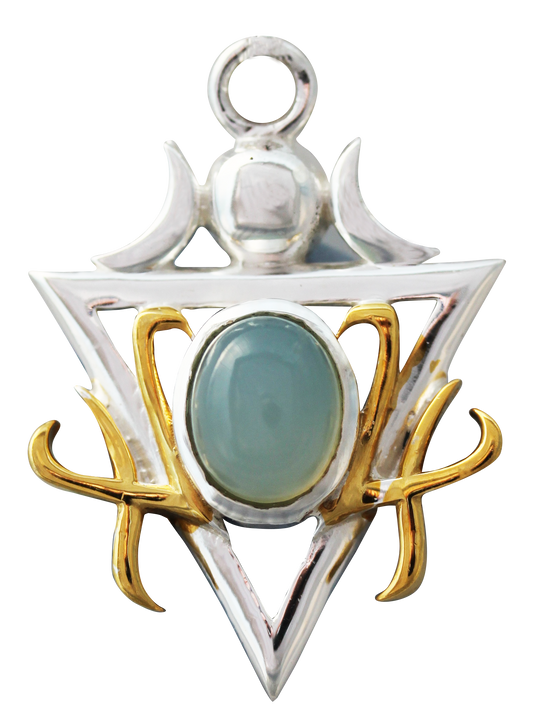 Fortitudo (BG08) 925 Sterling Silver Pendant Necklace with Blue Chalcedony