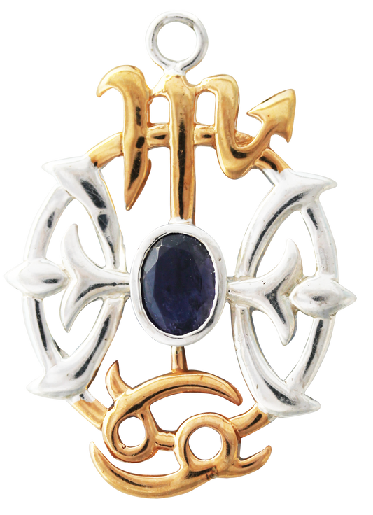Viking Compass (BG11) 925 Sterling Silver Pendant Necklace with Iolite