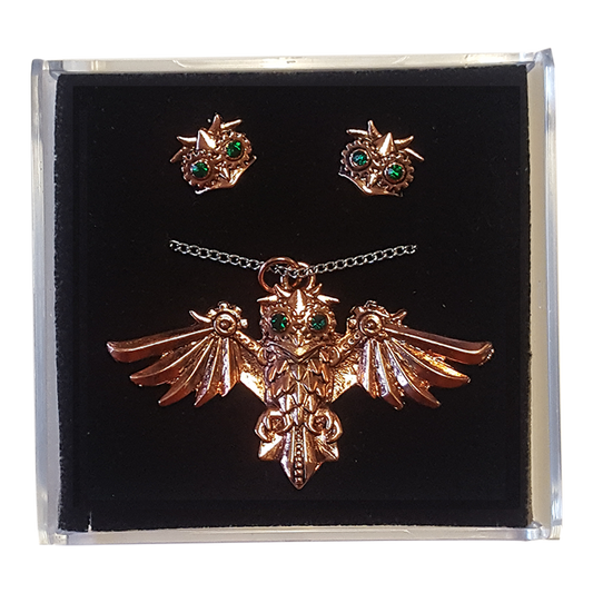 Aviamore Owl (ENS4) Steampunk Pendant Necklace and Earrings Gift Set