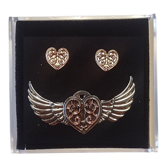 Valkyrie Heart (ENS5) Steampunk Brooch and Earrings Gift Set