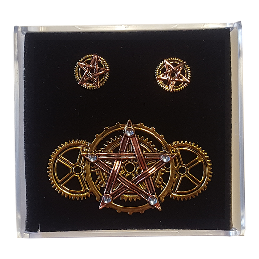 Penta Merida (ENS7) Steampunk Brooch and Earrings Gift Set